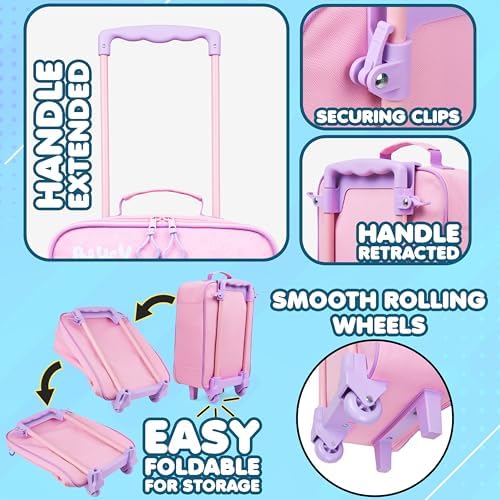 Bluey Kids Suitcase with Wheels Carry On Luggage for Boys Girls Foldable Travel Bag Small Rolling Cabin Case with Handle Lightweight Gifts for Kids S (L18inch x W11.8inch - 15L, Pink)