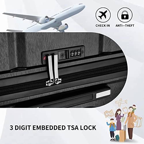 Joyway Luggage Sets,Lightweight Hard Shell Suitcase Set with Spinner Wheels,Hardside Luggage 3-Piece Set with TSA Lock (Black, 28 INCH)