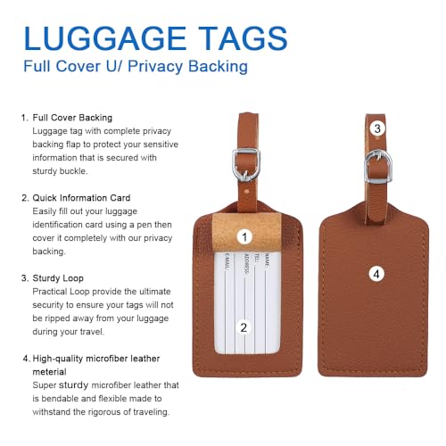 Vigorport Luggage Tag，Leather Identifiers Travel Tags for Suitcase,Bag Tags with Name Card Holder-Set of 4