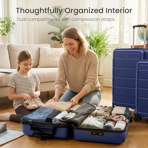 SHOWKOO Luggage Sets 3 Piece Expandable, Upgrade 100% PC Durable Hardshell Suitcase with Wheels TSA Lock Deep Blue