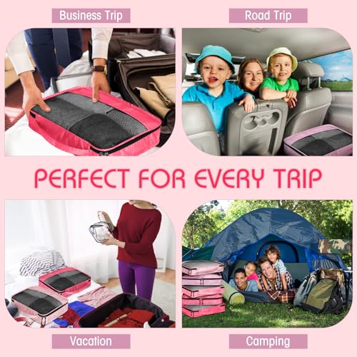 Bulyoou 5 Pcs Packing Cubes for Suitcase Large Travel Cubes Carry on Luggage Organizer Bags for Clothes Accessories(L,Pink)