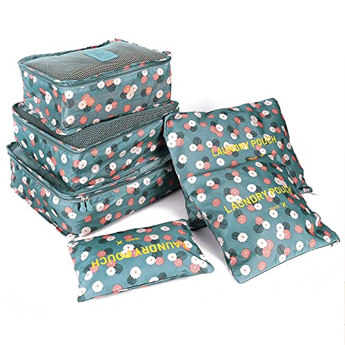 Fxkoolr Packing Cubes 6 PCS Travel Accessories Travel Luggage Packing Organizers Bags for Backpack Suitcases, Blue Flower
