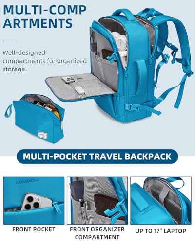 LARVENDER Carry on Luggage 22x14x9 Airline Approved, Expandable 20 Inch Hardside Large Suitcase with Wheels TSA Lock, Lightweigh PC+ABS Travel Carry-on Suitcases for Women and Men, Ocean Breeze