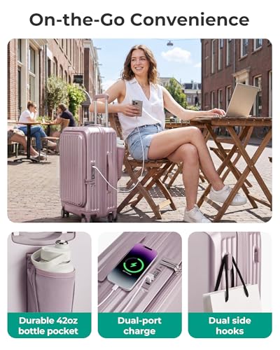 BAGSMART Top Opening Carry On Luggage 22x14x9 Airline Approved with TSA Lock, Expandable 20 Inch Deep Compartment Hard Shell Suitcases with Double Spinner Wheels, Purple