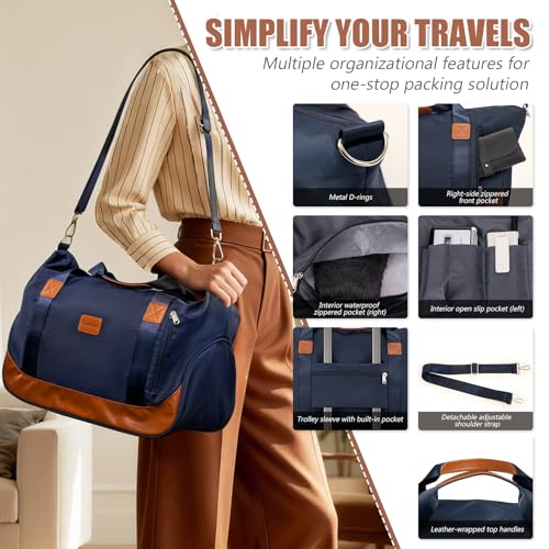 Cosbarn Luggage Sets 5 Piece with TSA Lock Spinner Wheels, Unisex Hard Case ABS Suitcase Set, Hardshell Lightweight Waterproof Travel Hardside Suitcases with Wheels for Women Men, Dark Blue