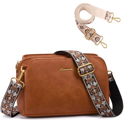 LOVEVOOK Leather Crossbody Bags for Women, Small Travel Purses with 2Pcs Adjustable Strap, RFID Anti Theft, Summer Cross Body Purse, Shoulder Handbag