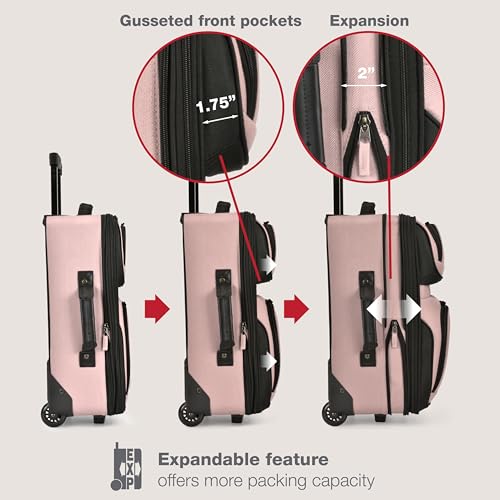 U.S. Traveler Rio Lightweight Softside Rolling Carry-on Suitcase, 2-Wheel Set, Pink
