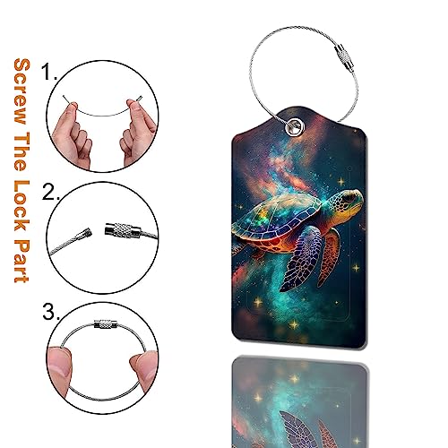 2 Pack Luggage Tag for Suitcase, Cute Unique Leather Bag Tags Identifiers Privacy Cover ID Label with Durable Steel Loop for Women Men Kids Girls Travel，TurtleE