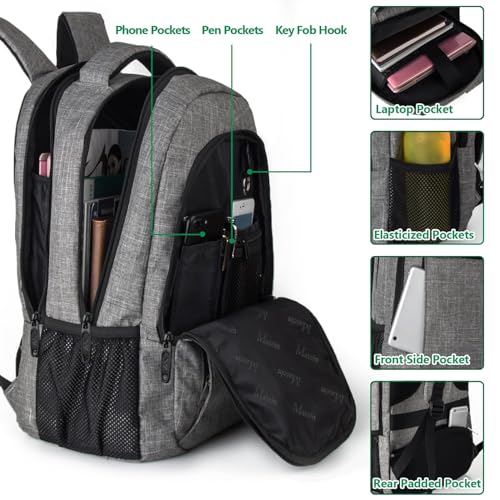 MATEIN Travel Laptop Backpack, Business Anti Theft Slim Sturdy Laptops Backpack Personal Item Bag, Water Resistant College School Computer Bag Gift for Men & Women Fits 15.6 Inch Notebook, Grey