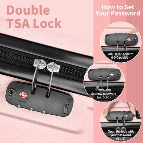 Karl home Luggage Sets 3 Piece, ABS Hardside Suitcase Set with Double Spinner Wheels & TSA Lock for Travel Business, 3-Piece Set (20/24/28), Light Pink