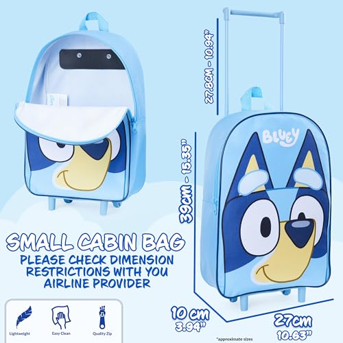 Bluey Kids Rolling Suitcase, 16 x 13 x 4 inches, Luggage for Girls and Boys, Travel Bag with Extendable Handle and Wheels, Gifts for Kids