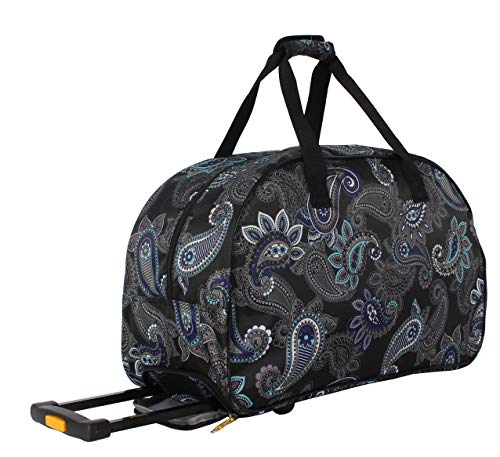 LUCAS Designer Carry On Luggage Collection - Lightweight Pattern 22 Inch Duffel Bag- Weekender Overnight Business Travel Suitcase with 2- Rolling Wheels (Paisley Peacock)