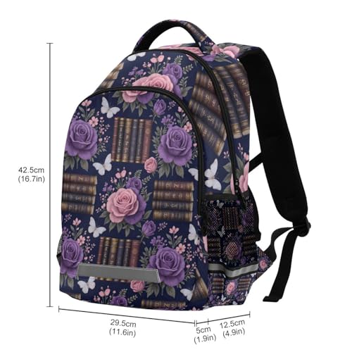 Dark Academia Floral & Book Print kid backpack for school with chest strap bookbag for men para bebes varon