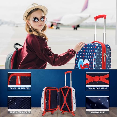 NAUTICA Kids Luggage - 18" Airline Approved Rolling Hardside Upright Carry-on Suitcase Set with Wheels (Shark Attack | 5pc Travel Set)