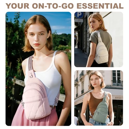 SYTRAH Sling Bag for Women, Anti-Theft RFID Crossbody Bag Nylon Sling Purse for Travel, Puffy Small backpack for Daily Hiking Sports Green