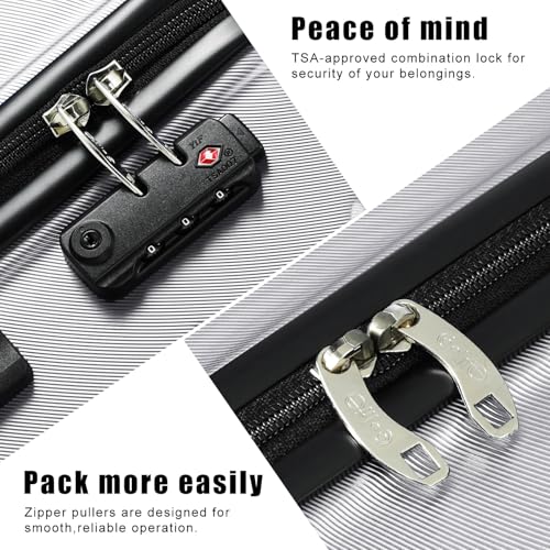 Coolife Luggage 3 Piece Set Suitcase Spinner ABS+PC Hardshell Lightweight TSA Lock USB Port, 20in 24in 28in Carry on Expandable (only 28’’), Silver
