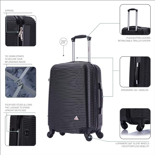 InUSA ROYAL Hardside Luggage with Ergonomic Handles | Spacious Travel Suitcase with Four Spinner Wheels and Studs | 20 Inch Hardside Carry-On Spinner Luggage | Black