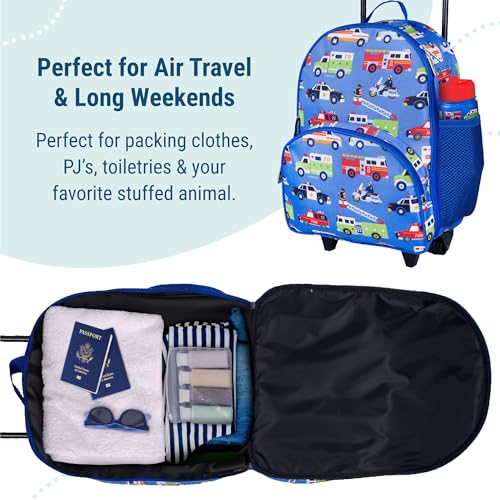 Wildkin Kids 16 Inch Rolling Luggage for Boys & Girls – Lightweight Carry-On Suitcase with Telescoping Handle & Rolling Wheels for School, Travel & Overnight Trips, Ages 3–7 – Heroes
