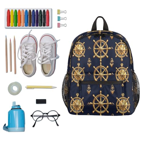 Glilade Toddler Backpack for Boys Girls, Kids School Bookbag with Chest Buckle, Lightweight Preschool Kindergarten Backpacks for Travel Nursery Camp(Golden Nautica Anchors)