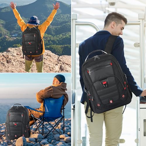 LifetimeWarranty Extra Large Travel Backpack With 52L Capacity, Long-Term Durability TSA Backpack,Anti-Theft 17.3" Big Business Laptop Backpack for Men&Women,Water Resistant College Rucksack Bag Black