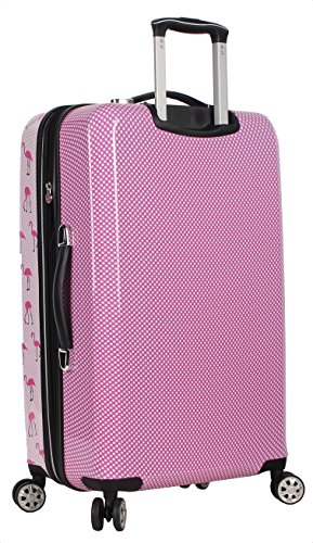 Betsey Johnson 26 Inch Checked Luggage Collection - Expandable Scratch Resistant (ABS + PC) Hardside Suitcase - Designer Lightweight Bag with 8-Rolling Spinner Wheels (Flamingo Strut)