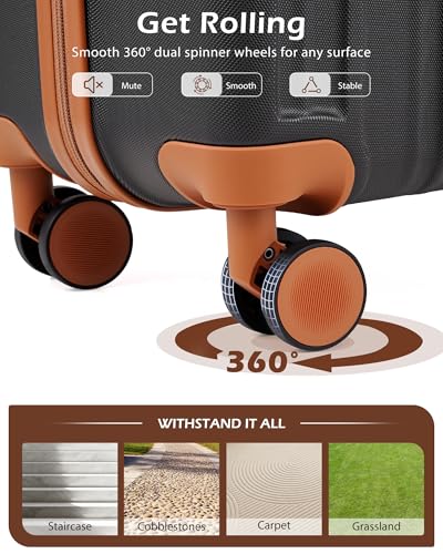 Coolife Luggage Expandable(only 28") Suitcase PC+ABS Spinner 20in 24in 28in Carry on (apricot black, L(28in))