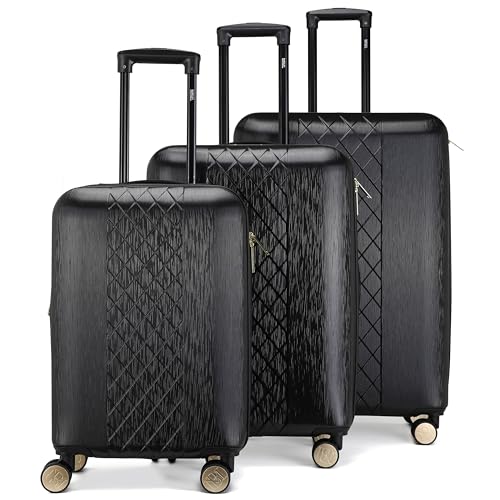 Badgley Mischka Diana Expandable Chic 3-Piece Luggage Set with Spinner Wheels - Black