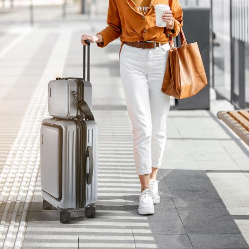 TRAVELARIM 20 Inch Carry On Luggage 22x14x9 Airline Approved, Carry On Suitcase with Wheels, Hard-shell Carry-on Luggage, Grey Small Suitcase, Hardside Luggage Carry On with Cosmetic Carry On Bag