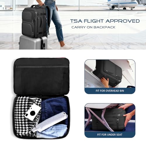 Fxcelets Travel Backpack, Expandable Carry on Backpack for Men, TSA 17.3 inch Laptop Bag Flight Approved, Lightweight Business Luggage Bag, Travel Gifts for Men Women, Black