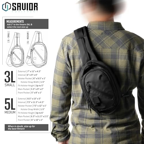 Savior Equipment Obscura Sling Bag Tactical EDC Crossbody Case Pistol Bag, Low-Profile Design Holster Compatible Single Pistol Soft Case with Rapid Access Admin Pocket (Blackout, Medium (5L))