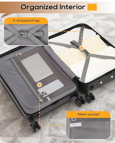 Joyway Carry on Luggage Airline Approved with Front Pocket, Hardside 20 Inch Travel Luggages with Cup Holder, Carry-on Suitcase with Leather Handbag