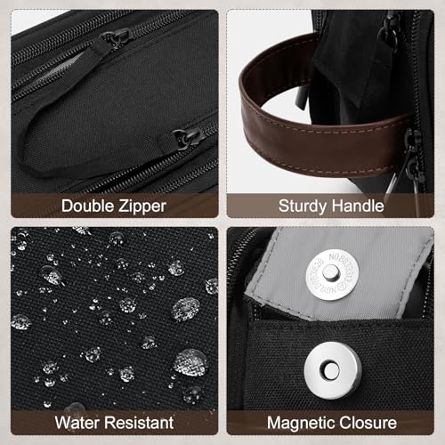 Wedama Toiletry Bag for Men, Medium Hanging Travel Toiletry Bag, Extra Electronic Organizer Bag Waterproof Travel Bag for Toiletries with PU Handle for Travel Business Trips Swim Camping, Black&Brown