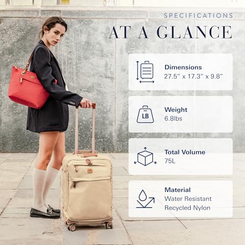 Bric's X-Bag Large Spinner with Frame, Water-Resistant 360° Wheeled Checked Luggage with Ergonomic Handle and Organized Interior – 27 Inch, Sahara