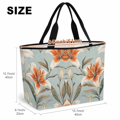 Lily Flower Mesh Beach Bag, Watercolor Country Blooms Spring Botanical Art Large Tote Bag for Swim Pool Beach Travel