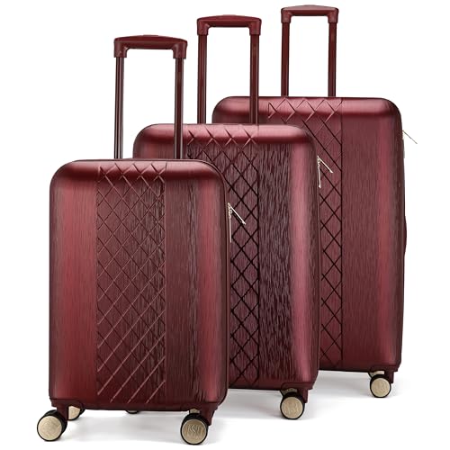 Badgley Mischka Diana Expandable Chic 3-Piece Luggage Set with Spinner Wheels - Burgundy