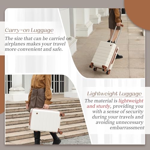 Hulsin Carry on Luggage Suitcase, 22x14x9 Airline Approved 20 Inch Hardside Carry-on Luggage with Spinner Wheels, Hard Shell Luggage with TSA Lock, Hard Case Small Travel Suitcase (White, 20-Inch)