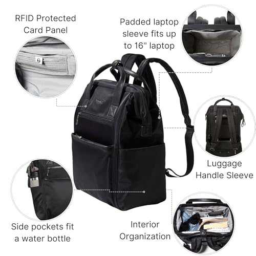 Baggallini Soho Backpack - Travel Laptop Backpack for Women - Lightweight Water-Resistant Luggage Bag, Black