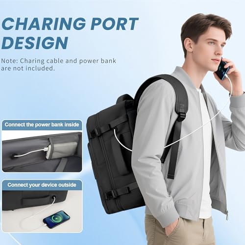 Sinaliy Travel Backpack for Men Women, Airline Approved Carry on Personal Item Bag, Waterproof 16 Inch Laptop Backpack for Work, College School Business, Convertible Travel Bag with Wet Pocket, Black