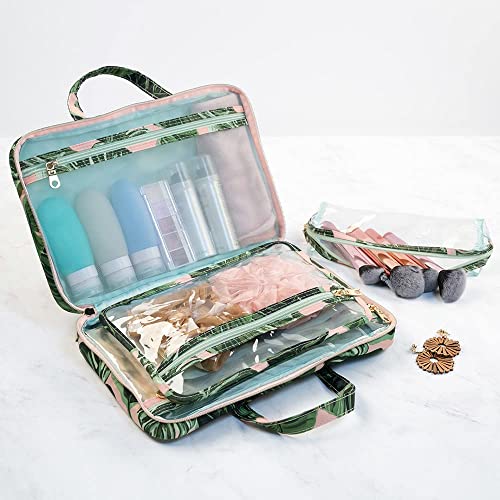 Conair Travel Toiletry Bag - Makeup Bag - Cosmetic Bag -Travel Makeup Bag - Perfect for Vacations - Weekender Shape - Pink Palm Print