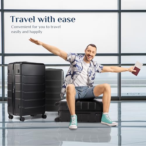 OLIXIS 24 Inch Luggage, Hardside Suitcase with Spinner Wheels, Lightweight ABS Hard Shell Checked Luggage, TSA Approved Lock, Expandable Medium Suitcase for Travel & Business–Black