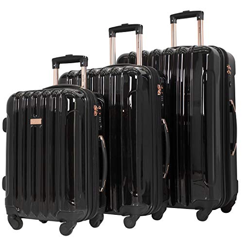 kensie 3 Piece "Alma" Light Metallic Style TSA-Lock Spinner Luggage Set, Midnight Black Option