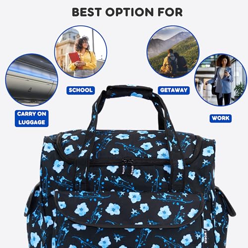 J World Donna Rolling Tote Bag on Wheels for Women. Roller Laptop Briefcase. Overnight Weekender Teachers Work, Night Bloom