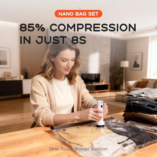 VOLLYC Vacuum Bags for Clothing Travel with Rechargeable Air Pump