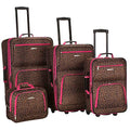 Rockland Fashion Softside 4 Piece Luggage Set, Expandable, (14" Tote/19"/24"/28"), Pink Leopard