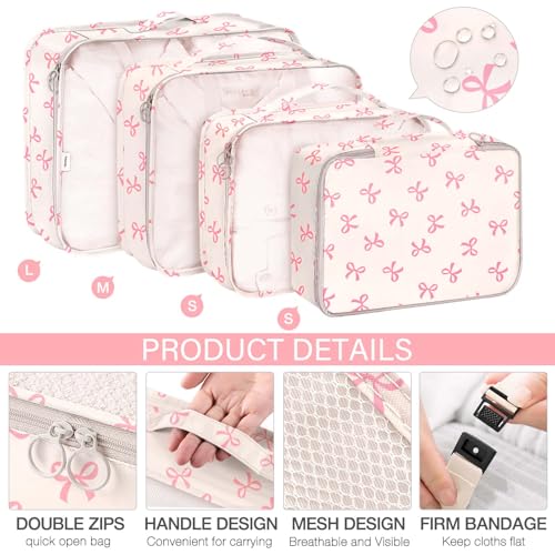 KPX 8 Set Packing Cubes for Travel, Luggage Packing Organizers Accessories Large Toiletries Bag for Clothes Shoes Cosmetics (8Set-Pink Bow)