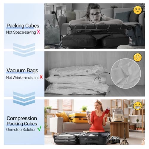 10 Set Compression Packing Cubes for Travel Essentials,Compressible Expandable Packing Cubes for Suitcase,OlarHike Luggage Garment Bags for Travel,Handy Helper for Organizing Clothes(Black)