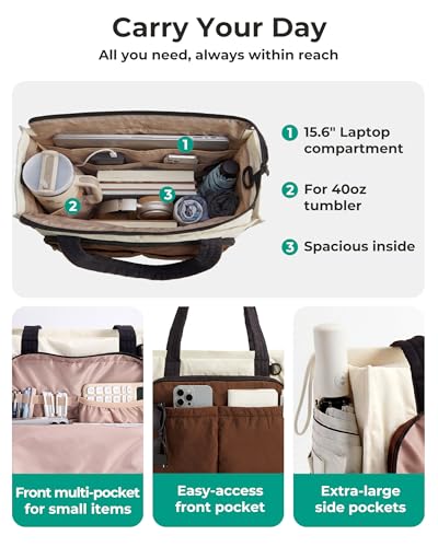 BAGSMART Tote Bag for Women, Work Bag fits 13.3"/15.6" Laptop, Puffy Travel Tote Handbag with 30oz/40oz Tumbler Holder