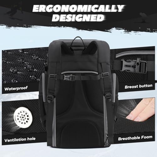 Maelstrom Ski Boot Bag,55L Large Ski Boots Travel Backpack for Men Women，Waterproof Snowboard Boot Bag for Travel Stores Gear Including Ski Helmet, Goggles, Gloves, Skis & Accessories