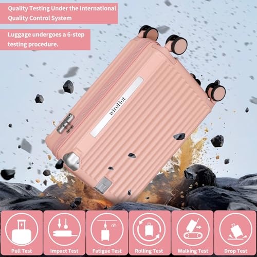 WireHot 22x14x9 Airline Approved Vintage Style Carry On Luggage with Backpack Sets for Women, ABS+PC Hardshell Small 20 inch Retro Suitcase with Protective Cover & Tag (Pink, 20in/BP/TB)
