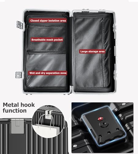 feilario 29in Super Large Captain Aluminum Frame Hardside Spinner Wheels Luggage, Removable Wheels Zipperless Checked Suitcase with Cup Holder/Phone Holder (Jet Black,29in)